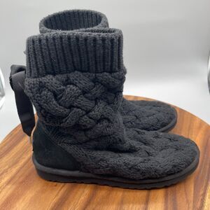 UGG Isla Cable Knit Weave Lace Black Boots 1008840 Womens Size 8